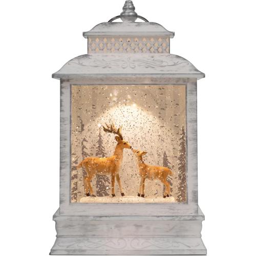 DEMDACO Distressed White Brown Deer Scene Musical LED 6 x 11 Acrylic Christmas Decorative Tabletop Snow Water Globe