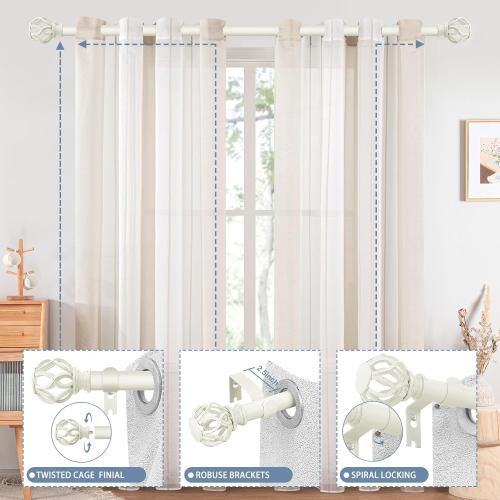 Size 18-69 Color White Decorative Farmhouse Curtain Rod:18-60Adjustable Heavy Duty Single Window Curtain Rod for Bedroom Living Room,Antique White Boho Rustic Drapery Rods with Vintage Twist Finial Easy Install