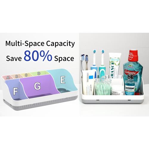 Bathroom Counter Organizer and Storage, 7 Slots Detachable Toothbrush Holders for Bathrooms, Anti-Slip Electric Toothbrush and Toothpaste Holder Countertop Vanity Organizer Accessories for Adults Kids