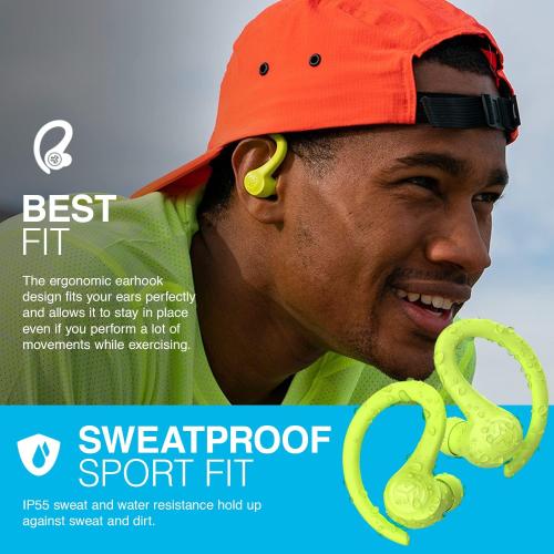 JLab Go Air Sport True Wireless Earbuds, Yellow, Featuring C3 Clear Calling, Secure Earhook Sport Design, 35  Hour Bluetooth Playtime, and 3 EQ Sound Settings