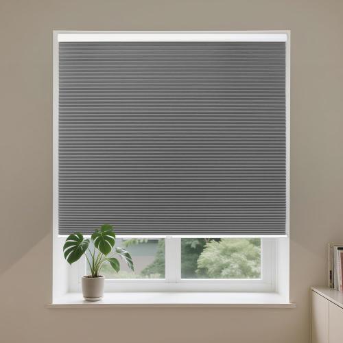 Allesin Cellular Shades Cordless Blackout Honeycomb Blinds for Indoor Windows, Thermal Insulated Window Shades Noise Reduction, Easy to Install, Perfect for Bedroom/Living Room, Grey 34 W x 64 H