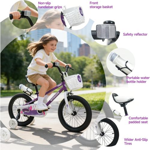 WinHope 12-18 Inch Kids Bike with Light up Training Wheels for Boys Girls