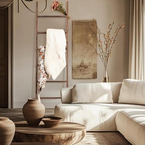 Blanket Ladder for The Living Room 6-Tier, Wooden Decorative Quilt Holder for Bed Room, Wall-Leaning Wood Towel Rack for Bathroom，Rustic Farmhouse Ladders for Display. (Washed Brown)