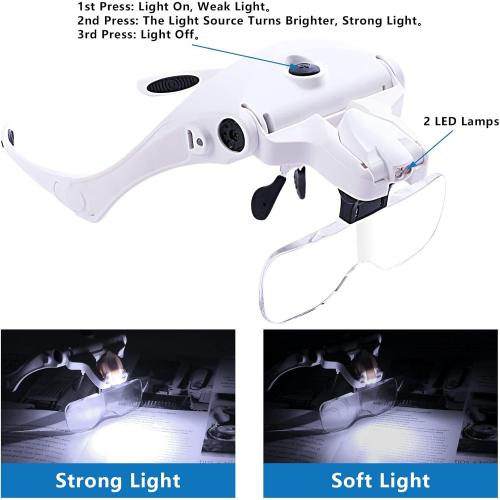 Hands Free Headband Magnifying Glass, USB Charging Head Magnifier with LED Light Jewelry Craft Watch Hobby 5 Lenses 1.0X 1.5X 2.0X 2.5X 3.5X (Upgraded Version)