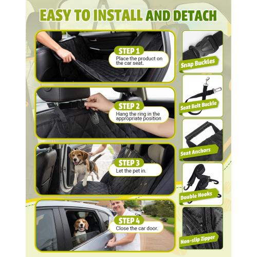 Dog Car Seat Cover, 600D Heavy Dute Durable Car Seat Cover for Dogs Pets, 100% Waterproof Scratch Proof Nonslip Dog Hammock for Cars, Seat Covers Protector with SeatBelt for Pet Sedan SUV Trucks