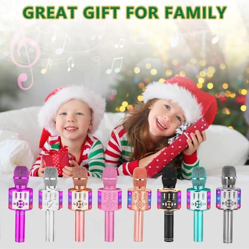 Amazmic Kids Karaoke Microphone Machine Toys for Girls Bluetooth Microphone with LED Light, Christmas Birthday Gift for Girls Boys 3 4 5 6 7 8 9 10 11 12 Year Old Kids Toys(Blue)