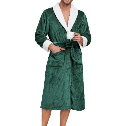 Small - Sherpa Robe Fuzzy Warm Comfy Casual Lapel Collar Blassic Bathrobes Fleece Warmth Winter Bathrobe Loungewear