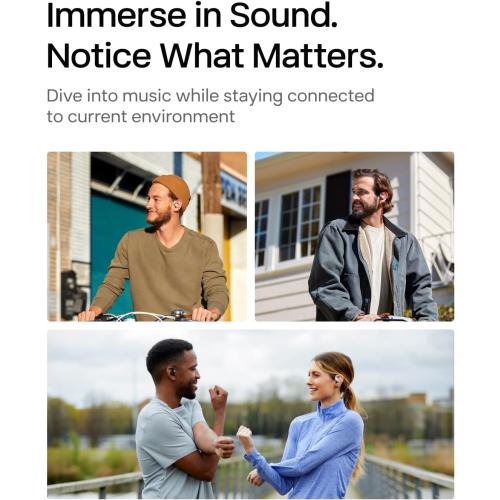SHOKZ OpenFit - Open-Ear True Wireless Bluetooth Headphones with Microphone, Earbuds with Earhooks, Sweat Resistant, Fast Charging, 28HRS Playtime, Compatible with iPhone & Android, Beige