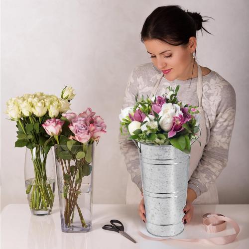 ZOOFOX 3 Pack Large Galvanized Metal Vases, 11 Inch Farmhouse French Flower Bucket Vase with Handles, Metal Floral Container for Cut Flowers, Flowers Arrangements, Table Centerpiece Wedding Decor