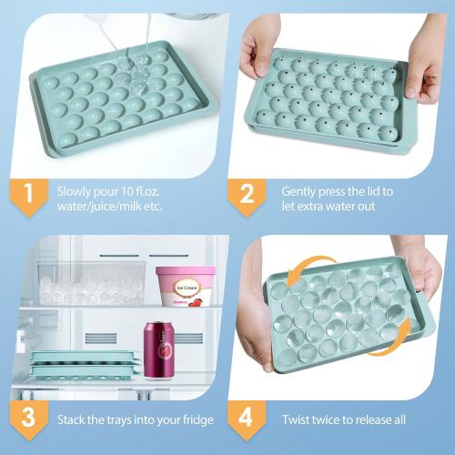 WIBIMEN Ice Cube Tray with Lid and Bin - Round Ice Trays for Freezer with Lid - Ice Cube Trays for Freezer with Ice Container (1-2PACK Blue)