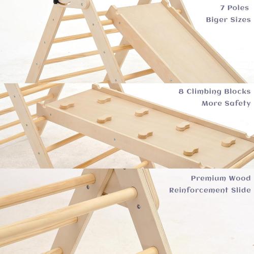 Pillowhale Extra‑Large Montessori Wooden Climbing Triangle Set—Foldable Toddler Gym Triangle, Climbing Ramp & Arch, Indoor Playground for Toddlers 12  Months