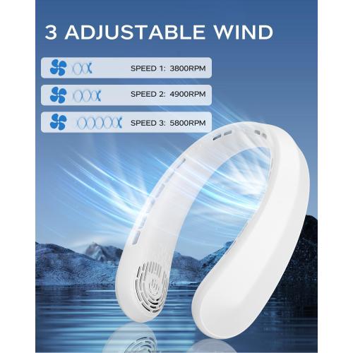 Neck Fan, Portable Fan around Neck, 5200mAh Battery Operated Wearable Personal Fan with USB Rechargeable, 3 Wind Speed,Ultra Quiet, Bladeless,Headphone Design for Travel, Men Women