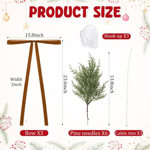 Hungdao 3 Set Christmas Bow Picture Frames Decorations Christmas Pine Branches and Bows Decor for Picture Photo Frames Holiday Xmas Home Wall Decoration (Camel)