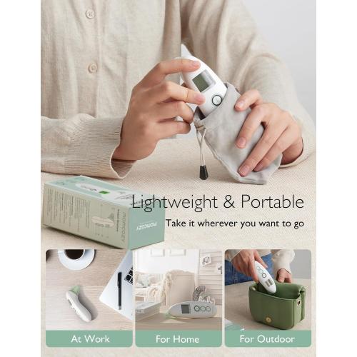 White Momcozy Non-Contact Forehead and Ear Thermometer, Digital Infrared Thermometer for Adults and Children, with Child Mode, Fever Alarm Function, Mute and Memory Functions, Fast and Accurate Measurement
