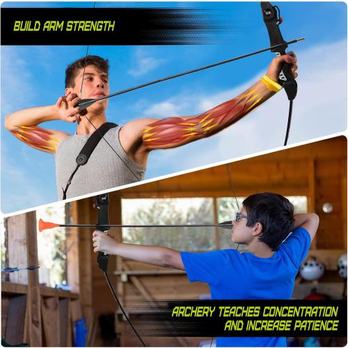 CrazyMouse Bow and Arrow for Teens Beginners Adults Recurve Bow Set 8 Arrows 5 Target Face Archery Longbow Kit Backyard Games Gift for Outdoor Sports