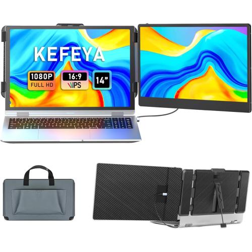 Black 14 Laptop Screen Extender, 14 FHD 1080P IPS Laptop Monitor Extender Dual Screen, Portable Monitor for Laptops 13-17 with USB-C/HDMI Port, Plug n Play for Windows/Mac/Android/Switch/PS5