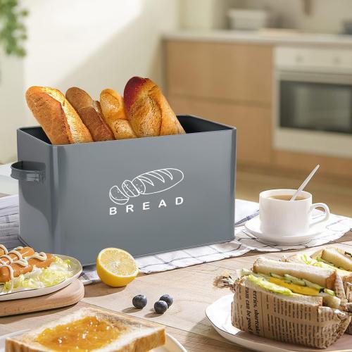 Size 11.566.75.5 Color Blue Bread Box, Bread Box for Kitchen Countertop, GA Homefavor Bread Bin, Bread Holder with Bamboo Lid, 11.566.75.5, Grey