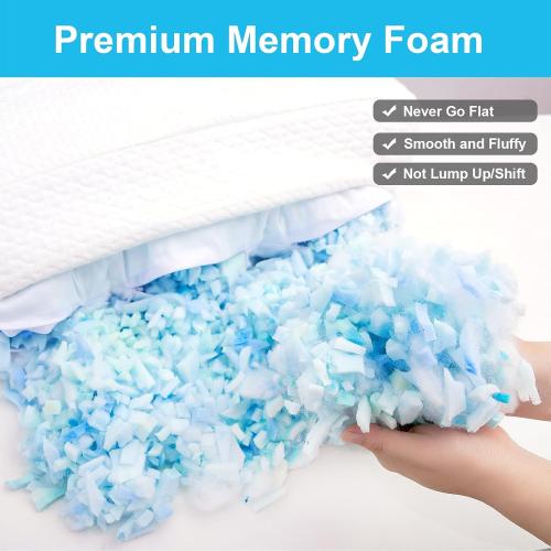 Side Sleeper Pillow Anti Wrinkle Aging Pillow Gel Shredded Memory Foam for Neck Pain Relief Pillow for Sleeping Side Back Stomach Sleeper Pillows (Regular White Style Beige Nude Silk Pillowcase)