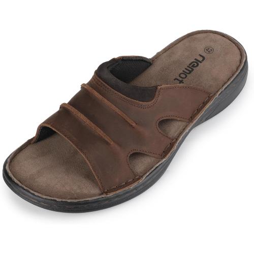 Size/8 riemot Men's Leather Sandals Outdoor Walking Cushioning Arch Support Sandals Casual Lightweight Non-slip Summer Slides Shoes US 9-14