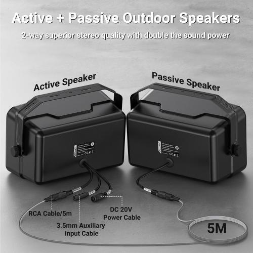 Inwa Outdoor Bluetooth Speakers, 400W Active Passive Wall Mount Speaker, Waterproof Wireless Indoor/Outdoor Stereo Sound Set W/Aux in, Sound System for Patio/Porch/Gazebo/Garage(Pair, Ivory Black)