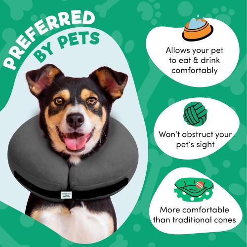 BENCMATE Inflatable Dog Cone Collar Alternative After Surgery Medium  | Soft Dog Cone for Small Medium Large Dogs and Cats, Doggie Neck Donut Recovery ECollar to Stop Licking,Dark Grey