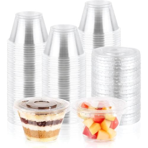 50 Sets 7 oz Clear Plastic Cups with Lids No Hole, Fruit Cups with Lids, Disposable Cup for Dessert, Parfait, Ice Cream, Yogurt, Pudding, Cake, Cold Drinks, Smoothie and Snacks