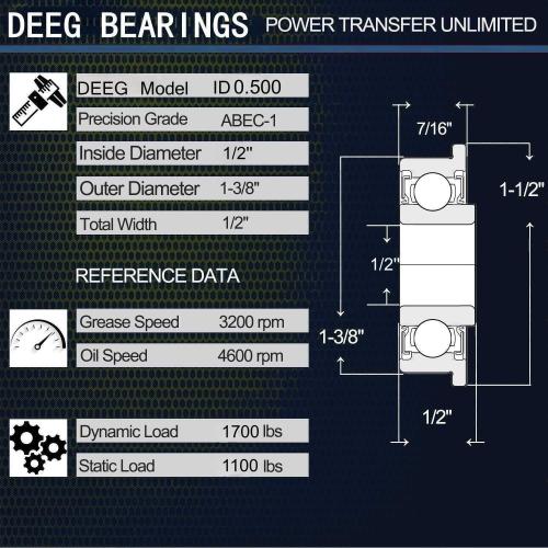 DEEG 10PCS Flanged Ball Bearings ID 1/2 x OD 1-3/8for Lawn Mower, Wheelbarrows, Windmill,Carts & Hand Trucks Wheel Hub.Replacement for Marathon, Exmark, Stens, Prime Line ＆ Sunbelt and More
