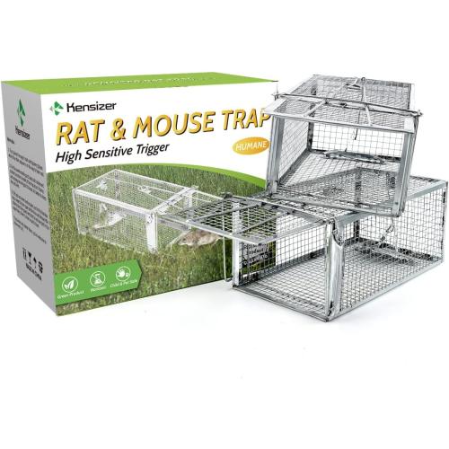 Kensizer 2-Pack Humane Rat Trap, Chipmunk Rodent Trap That Work for Indoor and Outdoor Small Animal - Mouse Voles Hamsters Live Cage Catch and Release