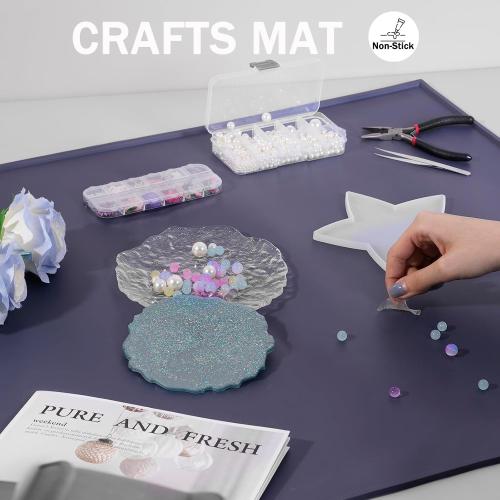 SAPID Raised Edges 32x24 Extra Large Silicone Mat, Rolled-Up Silicone Mats For Kitchen Counter Heat Resistant Silicone Mat With Lip, Thick Countertop Protector Mat,Silicone Mats For Crafts,Navy Blue