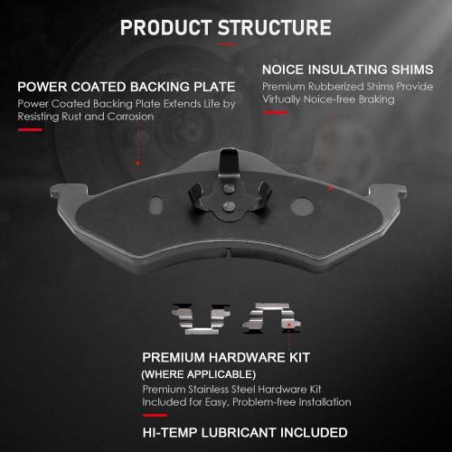 cciyu D820 Front Ceramic Brake Pads Kits 4pcs fit For 2000-2002 For Dodge Dakota,2000-2002 For Dodge For Durango