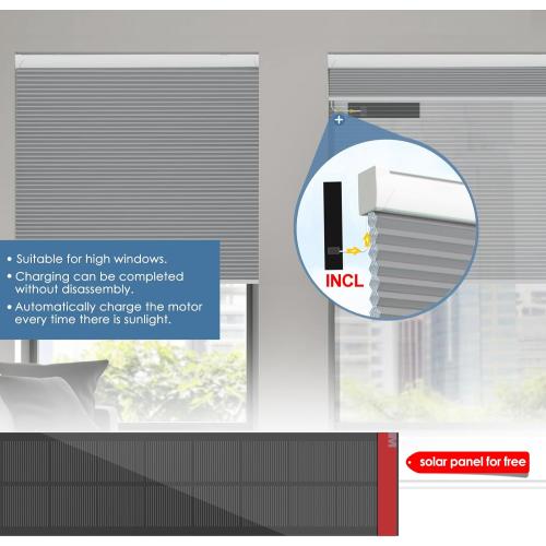 Motorized Cellular Shades with Remote Control, Blackout Electric Smart Blinds(Free Solar Panel) with Cordless, Windows Automatic Honeycomb Blinds, with Alexa Google, Grey, 33× 64