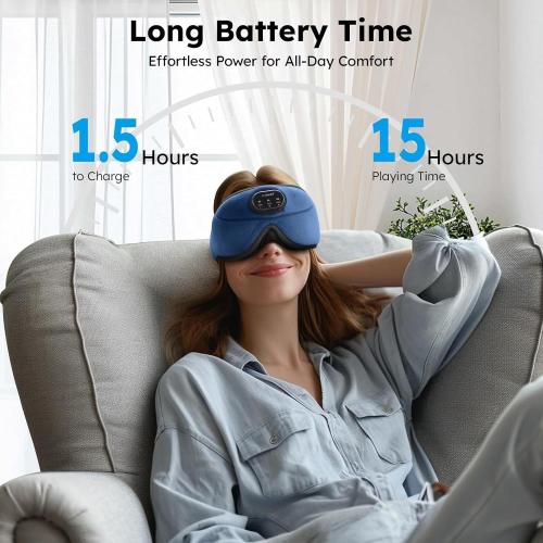 LC-dolida White Noise Bluetooth 5.4 Sleep Eye Mask with Timer, 3D Sleeping Mask Headphones with 16 Soothing Sounds, Total Blackout Sleep Headphones for Side Sleeper/Women/Men (Blue)