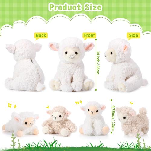 Lenwen 5 Pcs Lamb Stuffed Animal Toys Sets, 14 Inch Mommy Lamb Plush with 4 Cute Babies in Her Zippered Tummy Soft Cuddly Sheep Plushie for Farm Christmas Birthday Easter Gifts(Lovely Style)