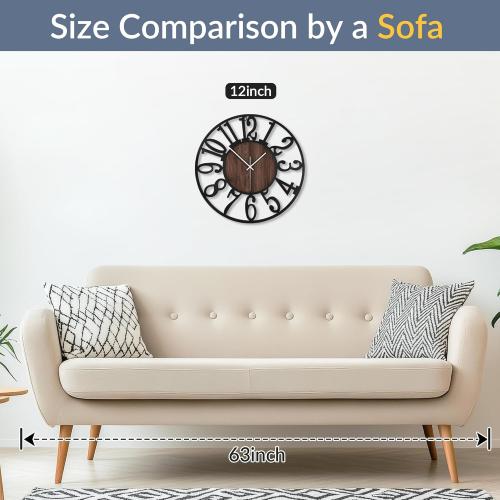 LEIKE 12in Arabic Numeral Wall Clock Battery Operated Black, Silent Non Ticking, Wall Clocks for Living Room Decor, Small Classic for School, Office, Home, Kitchen, Bedroom