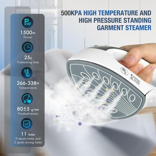 Color White Standing Garment Steamer 1500W Standing Garment Steamer - 30s Fast Heat, 101 fl.oz Detachable Tank, 2 - Level Steam Ironing Board and Clothing Hanger,Adjustment for Flat Hanging & Diagonal Ironing
