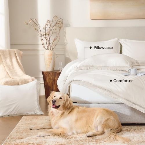 Andency Comforter Set Oversized King Beige 120x120, 3 Pieces Boho Fall Tassel Lightweight Bedding Comforter Sets, All Season Soft Bed Set (1 Comforter & 2 Pillowcases)