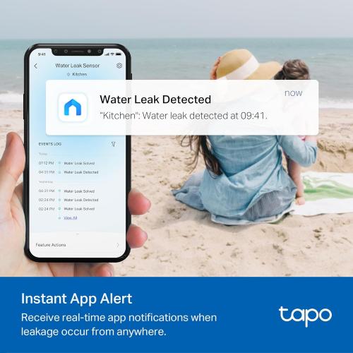 White TP-Link Tapo Smart Water Leak Detector, Requires Tapo Hub, Water Leak Sensor Wi-Fi with Rapid Dripping Detection, 90dB Adjustable Alarm, App Alerts, Compatible with Alexa and Google Home, T300