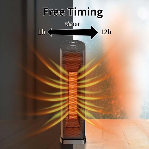 Space Heater for Indoor Use with Remote - 70° Oscillating Tower Electric Heater, 24 Inchs, 12H Timer, 1500W Quiet PTC Ceramic Heating with Thermostat, Fast Safety Heat for Office, Home, Bedroom
