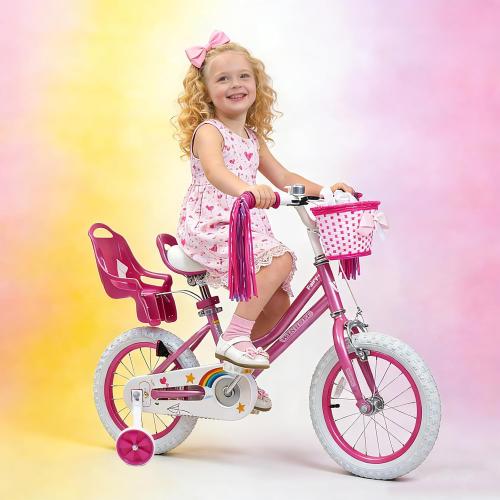 WinHope Girls Bike with Doll Seat, 12 14 16 18 20 Inch Kids Bike for 2-12 | Dual Brake with Training Wheels / Kickstand & Streamers Birthday Gift for Toddler Outdoor Riding, Multiple Colors