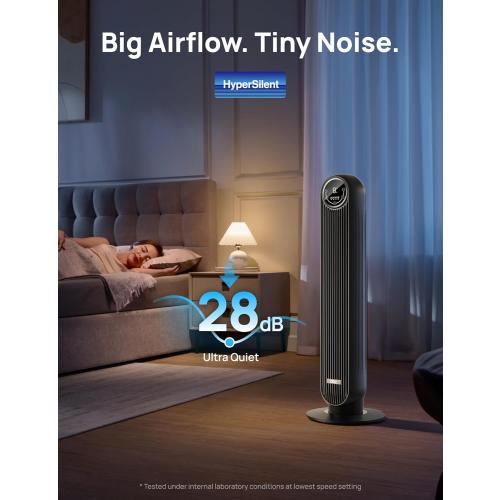 Dreo Tower Fan for Bedroom, 25ft/s Velocity Quiet Floor Fan, 90° Oscillating Fans for Indoors with 4 Speeds, 4 Modes, 8H Timer, Standing Fans, Bladeless Fan, Black, Nomad One (DR-HTF007)