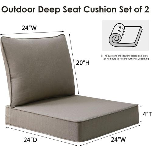 Unimatta Sunbrella Outdoor Patio Chair Cushions Set, 24 x 24, Set of 2, Water-Repellent, Fade Resistant, Deep Seat Cushion for Backyard, Couch, Sofa and Patio Furniture, Cast Shale