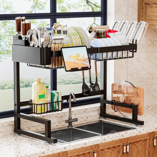 Over Sink Dish Drying Rack (Expandable Height/Length) Snap-On Design Large Dish Drainer Storage Counter Organizer 24 - 35.5(L) x 12(W) x 19 - 22(H)