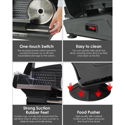 Meat Slicer Machine for Home Use - Electric Deli Food Slicer with Removable 7.5'' Stainless Steel Blade, 1-15mm Adjustable Thickness Meat Slicers for Slicing Meat, Cheese, Bread, Easy to Clean (Black)