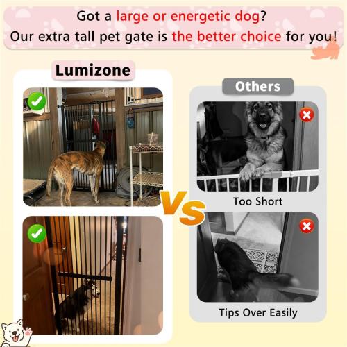 Lumizone Extra Tall Pet Gate 55.12 High Pressure Mounted 63.39-67.90 Extra Wide (9 Sizes) 1.37 Gap for Cat Dog Stairs Doorway Hallway No Drilling Auto-Close (63.39-67.90 W, Cream White)
