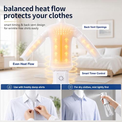 Portable Automatic Garment Dryer & Ironing Machine, Hands-Free Clothes Wrinkle Remover with Hot Air, Fast Drying for Shirts and Pants, Space-Saving Apartment & Dorm Essentials