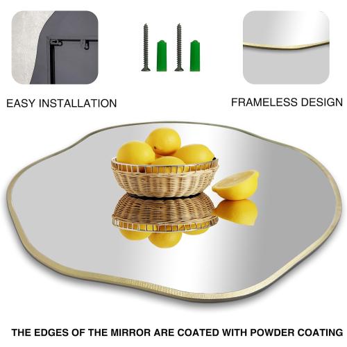 POZINO Irregular Shaped Mirror, 16 Asymmetrical Mirror, Gold Scalloped Rounded Mirrors, Modern Frameless Abstract Mirrors for Living Room Bedroom Bathroom Entryway Fireplace Hallway