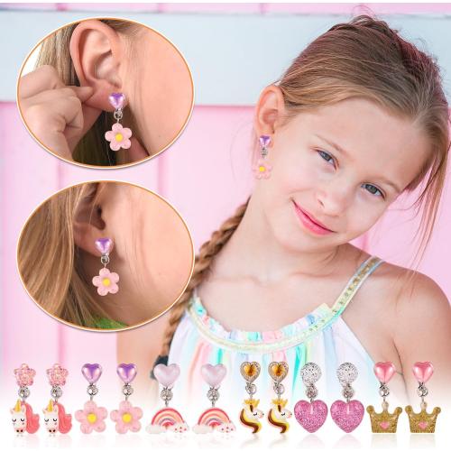 6 Pairs Colorful Clip On Drop Earrings, Resin Clip On Earrings Non-Pierced Princess for Dress Up Princess Jewelry