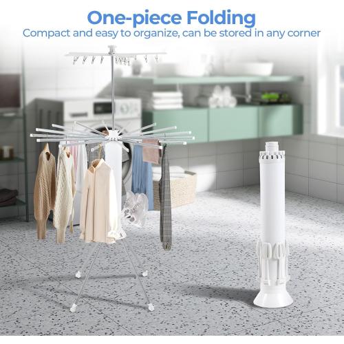 Size 3 Tier Portable Clothes Drying Rackwith 4 Pulleys,Indoor and Outdoor Collapsible Rack Clothing with Shoe Drying Rack for Space Saving