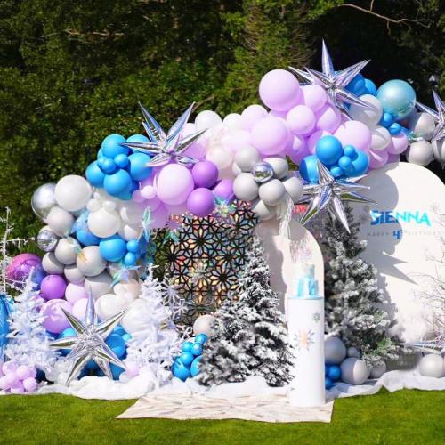 Frozen balloons, 60pcs 12 Inch Purple and Blue Balloons with Snowflake Confetti Balloons for Winter Theme Party Supplies Baby Shower Wedding Frozen Birthday Party Decorations