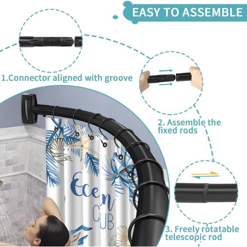 YNL Curved Shower Curtain Rod 35-82In(2.9-6.8Ft), Matte Black Rounded Rustproof Shower Rod for Bathroom Bathtub, Adjustable Arched Shower Rod, Never Rust|Extra Space|Non-Slip|Expandable|Need to Drill
